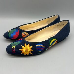 Amanda Navy Canvas Embroidered Hot Air Balloon Sun Flats Shoes 851082-DORI 6.5M